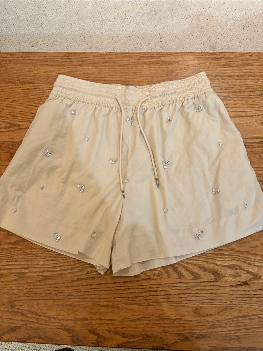 Sandro Beige - Light Yellow Crystal Embellished Drawstring Women’s Shorts